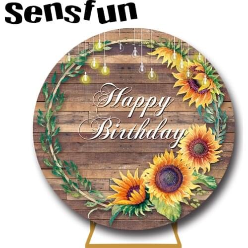 Round Circle Photogrpahy Background Retro Wood Light Sunflower Baby Shower Girls 1st Birthday Party Backdrop Custom Photo Studio