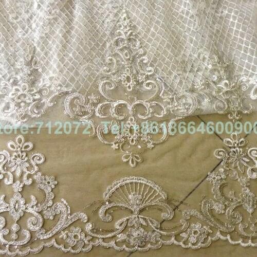 La Belleza 1 yard Off-white robin sequins on netting embroidered wedding/ evinging/show dress france lace fabric