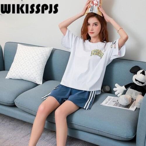 Summer Pajamas Cotton Thin Short Sleeve Suit Crew Neck Home Wear Pajamas for Teen Girls Two Piece Set Summer Kawaii Pajama