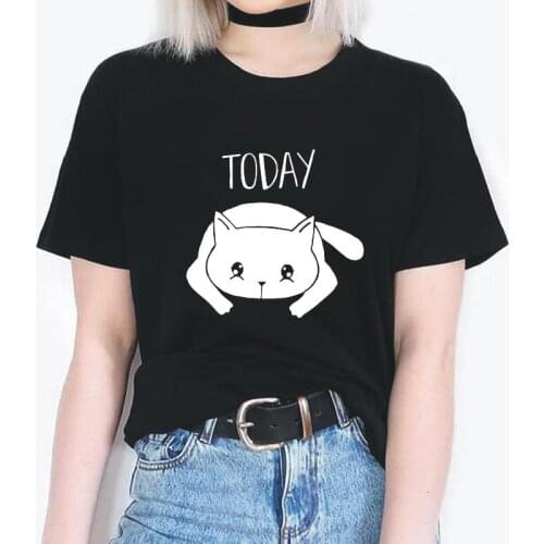 Cute White Cat Today Printed Woman Tshirts Summer Short Sleeve Shirt Casual Woman Tshirts Harajuku Plus Size T Shirt Women Tops