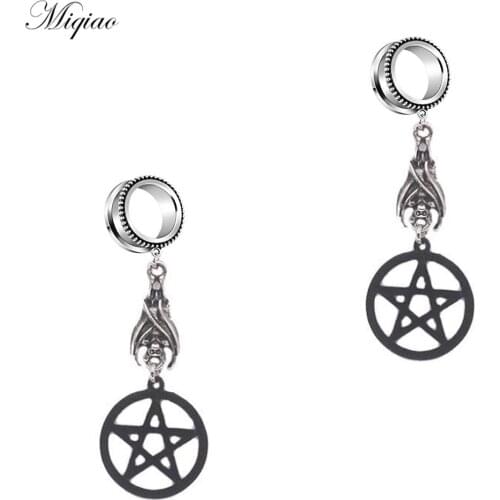 Miqiao 2pcs Popular Stainless Steel Upside Down Bat Pentagram Ear Expander Wheel Expander Human Body Piercing Jewelry