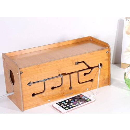 Multifunctional Phone Charging Cable Bamboo Wood Creative Wire Storage Boxs Household Power Board Storage Finishing Box