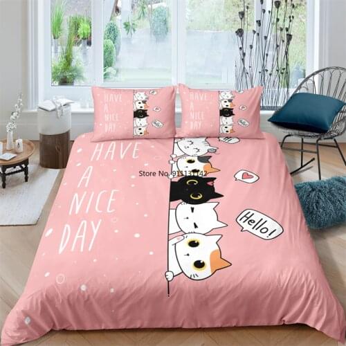 Cartoon Pink Background Cat Digital Print Home Textile 3D Comfortable Cover Pillowcase Children Bedroom Decorative Bedding Set