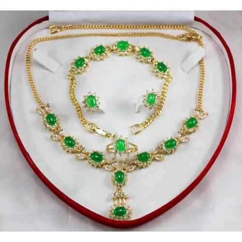 4pcs Red/Green Stone Crystal Earrings Bracelet Ring Necklae Jewelry Set Engagement For Women Girls Gift Wedding Jewelry Party