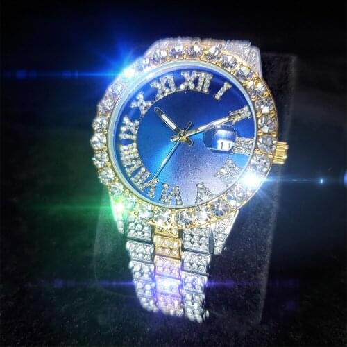 MISSFOX Hip-hop Wristwatch Mans Blue Roman Numberals Dial Man Watch Party Luxurious Stainless Steel Fashion Man Quartz Watches