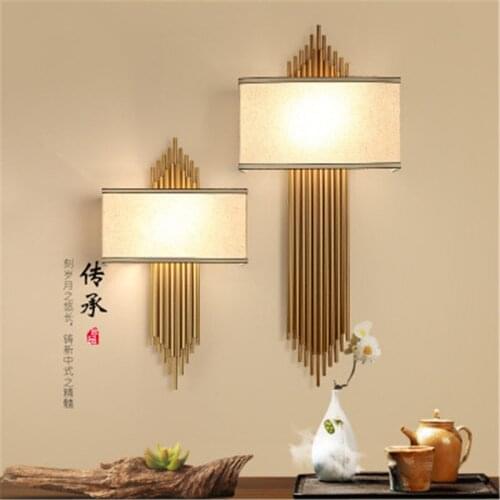 New Chinese Style Luxury Wall Lamp Creative Bedroom Bedside Lamp Living Room Lamp Creative Hotel Hall Fabric Decoration Lamp