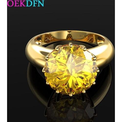OEKDFN Classic S925 Sterling Silver Ring For Women Luxury White Citrine Pink AAAAA+ Zircon Engagement Wedding Jewelry Rings Gift
