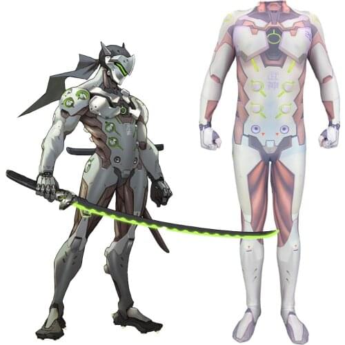 Overwatch Cosplay Shimada Genji Costume Suit Spandex Polyester Zentai Bodysuit Woman Full Body Halloween Party Costume
