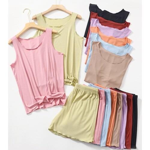 Fdfklak New Summer Pajamas Set Round Neck Sleevelelss Shorts Cute Sleepwear Women Modal Home Wear Loose Comfort Pijamas