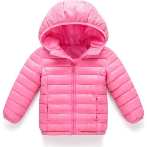 New winter Childrens down cotton jacket girls boys Thin and light Hooded coat outdoor kids Solid color zipper outwear Tops