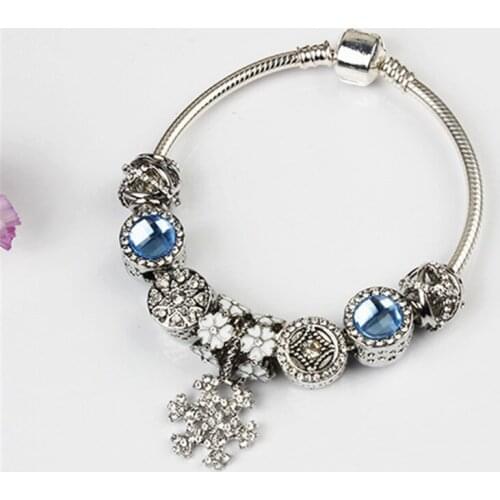 Vogue Bracelets Romantic Crystal Rhinestones Snowflake Pendant Beads Fits European Bracelets Gifts 16-22cm With Flannel Bag