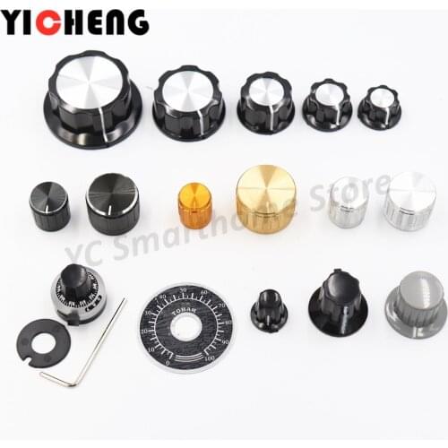 6Pcs Potentiometer knob / aluminum alloy potentiometer cover / potentiometer handle inner hole 4MM / 6MM scale piece/Good touch