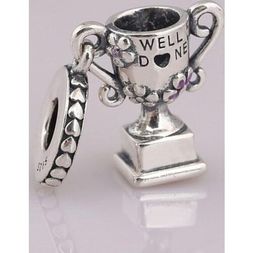 S925 Pendant DIY Jewelry Achievement Trophy Dangle Charm fit Lady Bracelet Bangle Crystal Enamel