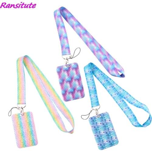 Ransitute R1927 Blue Colorful Mermaid Scale Neck Strap Lanyard For Keys ID Card Gym Phone Straps USB Badge Holder DIY Hang Rope