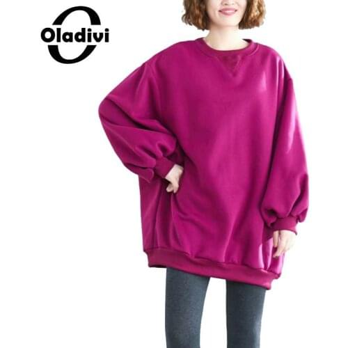 Oladivi Oversized Autumn Winter Women Round Neck Velvet Hoodies Plus Size Casual Loose Warm Sweatshirt Tunic Pullovers 8XL 6XL