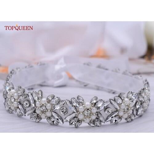 TOPQUEEN S449 Bridal Belts and Sashes Bling Belts for Women Formal Dress Rhinestone Applique Bridesmaid Jumpsuits for Wedding