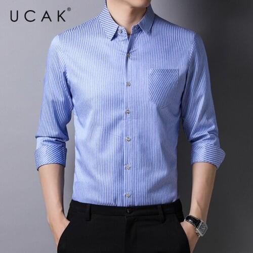 UCAK Brand Casual Long Sleeve Shirt Men Clothes Spring Autumn New Arrivals Classic Striped Streetwear Pockets Shirts Homme U6196