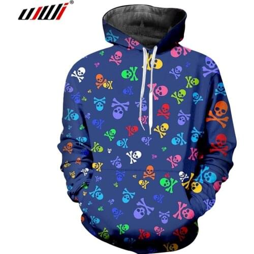 UJWI Man Colored Creative Long Sleeve Hoodies 3D Printed Funny Small Skull Trend Sports Pullover Casual Large Size 5XL