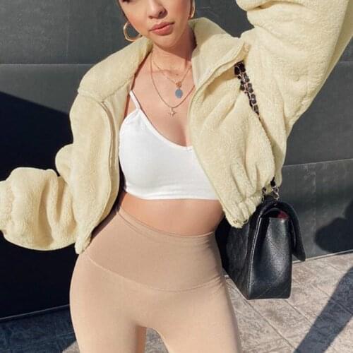 Faux Fur Cropped Jacket Winter Outwear 2020 Women Soft Plush Long Sleeve Coat Drop Shipping Fashion Clothing Coat Fake Fur Black