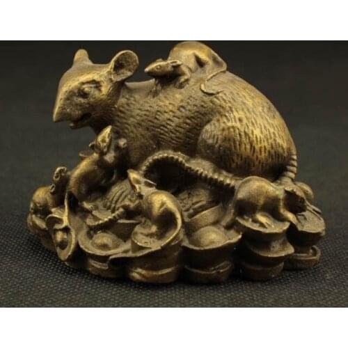 Decoration brass factory outlets Pure Brass Exquisite Interesting Chinese Old Brass Classical Auspicious Mice Family Statue