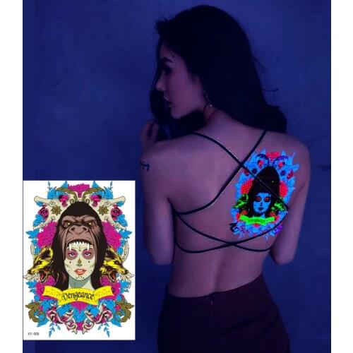2017 New Halloween, Nightclub, Party, Fluffy Flower Skeleton Skull Environmentally Friendly Waterproof Temporary Tattoo Sticker