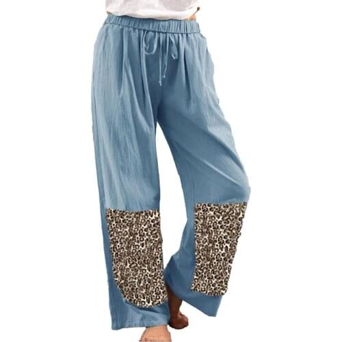 Women Pants skin-friendly Leopard Print Wide Leg Summer Loose Mid Waist Decorative Belt Trousers suitable for daily wear