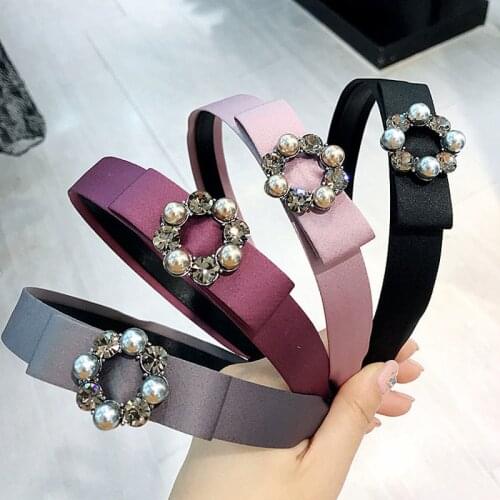2018 New Korean Japanese Simple Czech Rhinestone Imitation Pearl Fabric Bow Hairbands for Girl Women Headwear Hair Accessories