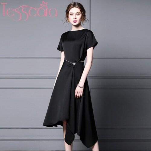 TESSCARA Women Runway Designer Luxury Satin Dress Festa High Quality Elegant Cocktail Party Robe Femme Vintage Beading Vestidos