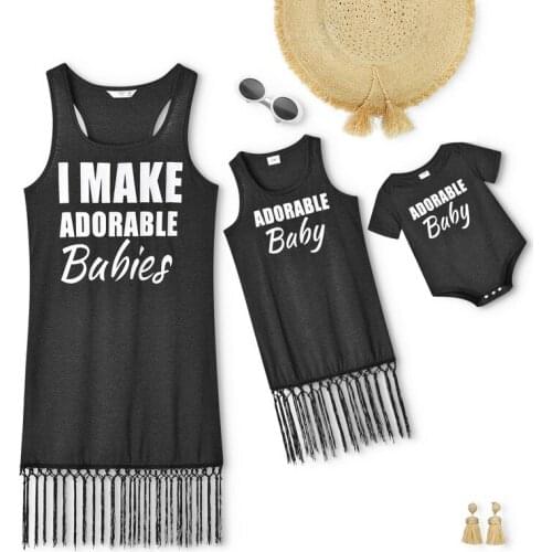 Summer New Mother and Daughter Baby Girl Sleeveless Vest Tassel Dress Family Matching Outfits Dropshipping