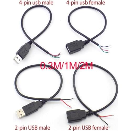 1m 2m 2 Pin 4 pin USB 2.0 A Female male Jack Power Charge charging deta Cable Cord Extension wire Connector DIY 5V Adapter