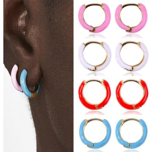 1Pair/2pcs Trendy Dripping Oil Small Hoop Earrings Women Girl Multicolor Round Circle Copper Earring 2021 Anti-allergy Brinco