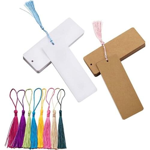 120 Pcs DIY Personalize Blank Bookmark Tassel Kit 60Pcs x Blank Paper Bookmark 60 Pcs x Classic Clolorful Tassel Pendant