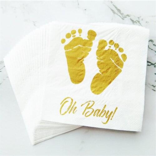 20pcs Oh Baby Disposable Napkins Party Flash Gold Stamping Feet Printed Napkins Birthday Decoration Baby Shower Decoration