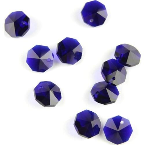 200pcs/Lot, Dark Blue14mm K9 Glass Crystal Octagon Beads In 1 Hole For Wedding Strands & Chandelier Bead Parts, Glass Beads