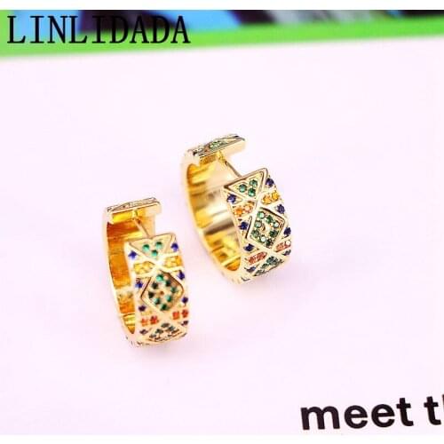5Pair New Design Gold Filled colorful cz round Hoops Earring ,fashion rainbow zircon jewelry