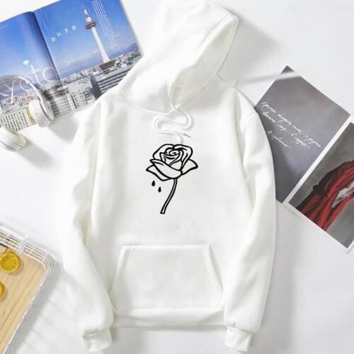 White Autumn Winter Fashion Flower Print Casual Hoodie Harajuku Aesthetic Tops Hoodies Women Sudaderas Cute Pullover Female Top