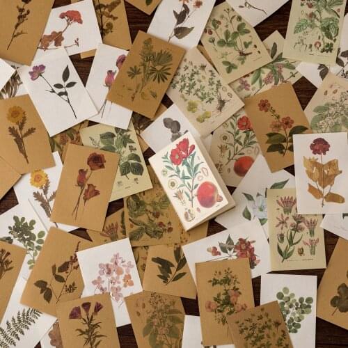 50 Sheets Antique Pocket Little Book Series Memo Pad Craft Paper Material Book Retro Plant Journal Decoration Stationery Vintage