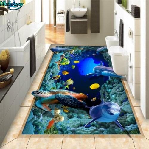 Beibehang Large Custom Flooring Painting Ocean World 3D Stereo Living Room Bedroom Bathroom Decorative Painting