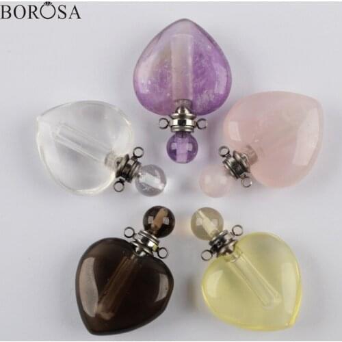 BOROSA Heart Perfume Bottle Pendant Necklace Accessories Natural Ctystal Connector Essential Oil Diffuser Charms Jewelry WX1328