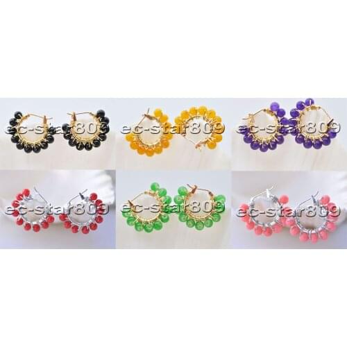 D0356 0.7'' 4mm Round multicolor Coral Jade Earrings-925 Silver Lever Back