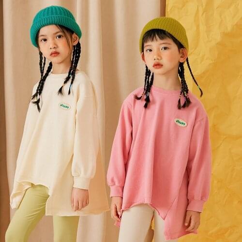 Kids Clothing 2021 Spring Toddler Girl Long Sleeve T Shirt Fashion Casual Loose Irregular Pullovers For Girls Baby Cotton Tshirt