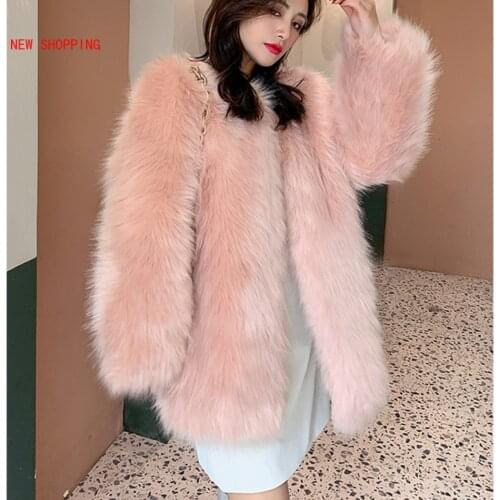 Winter Elegant Thick Warm Luxury Mink Coat Pink Fluffy Natural Fox Fur Jacket Fashion Teddy Coats Outerwear Chaquetas Mujer 2021