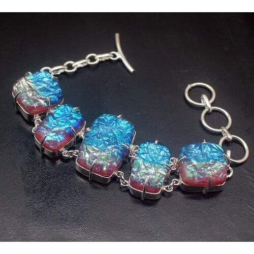 Gemstonefactory Jewelry Big Promotion Single Unique 925 Silver Fire Mystic Topaz Dichroic Glass Women Bracelet 16-19cm 20210059