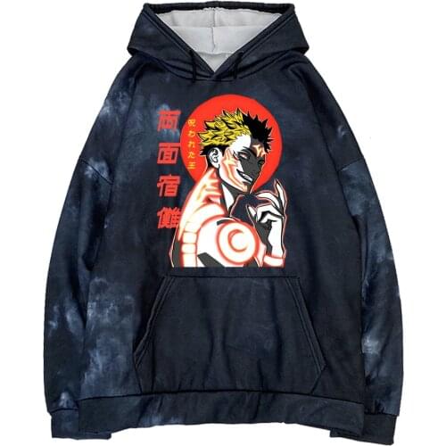 Hot Anime Jujutsu Kaisen Printing Hooded Streetswear Sweatshir Fashion Tie Dye Hoodie Ryomen Sukuna Men Women Loog Sleeve Top