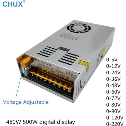 Switching Power Supply 500W 0-12V 24V 36V 48V 60V 72V 80V 90V AC to DC for LED Strip Light Digital Display