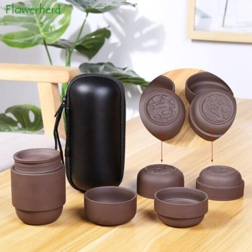 Ceramic Porcelain Kung Fu Tea Set Teaware Tea Pot Tea Cup Outdoor Portable Travel Bag Purple Sand Tea Travel