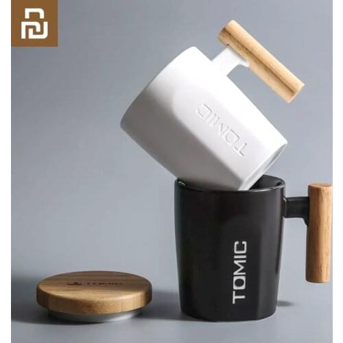 Youpin TOMIC Creative Ceramic Mug Cup 400ml Capacity with Bamboo Cover Wooden Handle Tea Cup Coffee Cup Office Daily Use