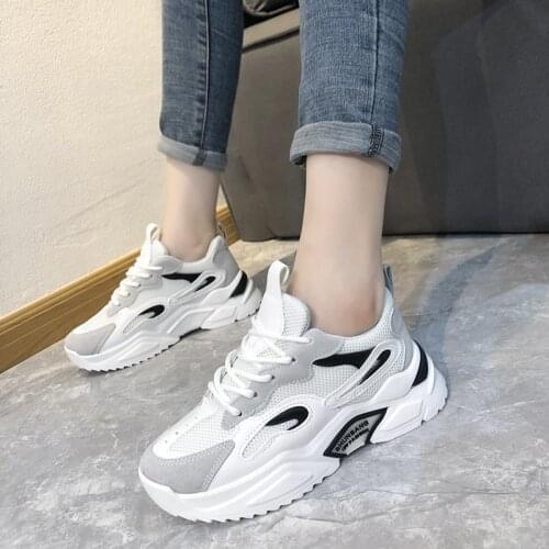 PUPUDA White Chunky Shoes Women Fashion Platform Shoes Women Comfortable Casual Sneakers Shoes 5Cm High Chunky Sneakers