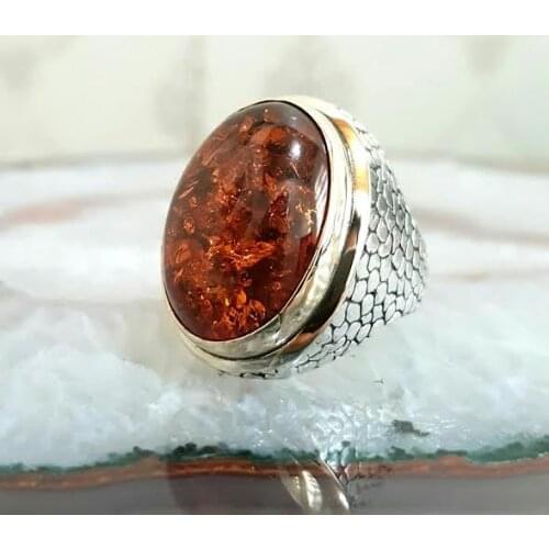 925 sterling silver Amber Stone Men 'S Ring