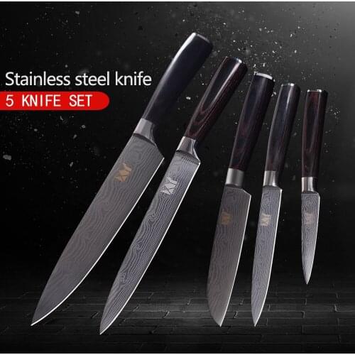 XYj 5-piece Kitchen Knives Set Black Color Wood Handle Kitchen Tools Anti-rust 7Cr17Mov Stainless Steel Knives Hot Sale Knives